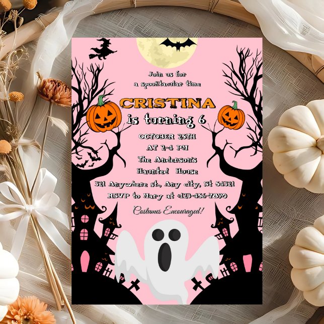 Pink Spooky Halloween Birthday Invitation (Creator Uploaded)