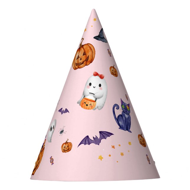 Pink Spooky Halloween Birthday Party Hat (Front)