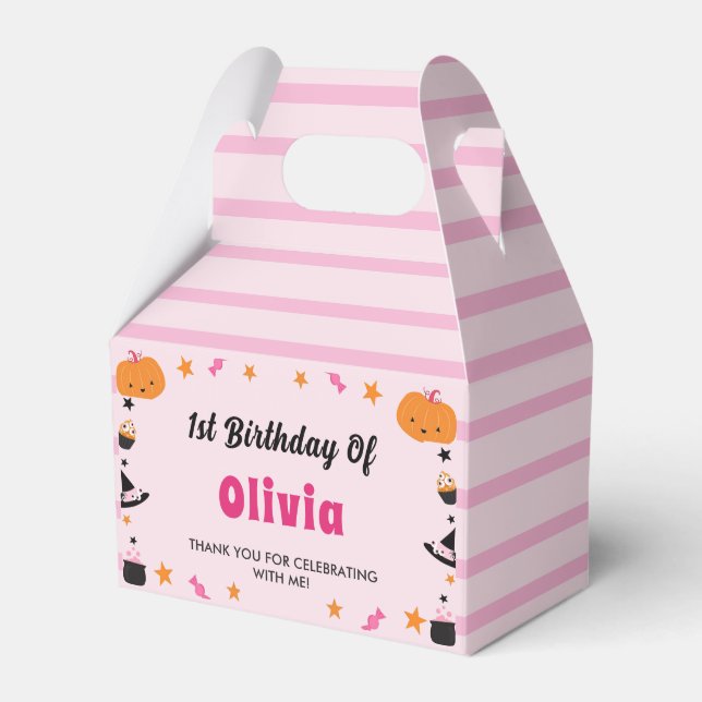 Pink Spooky Halloween Cute Ghost Birthday Party Favor Boxes (Front Side)