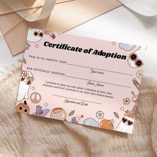 Pink Spooky Halloween Ghost Adoption Certificate