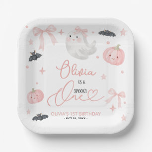 Pink Spooky One 1st Birthday Cute Ghost Halloween Paper Plates