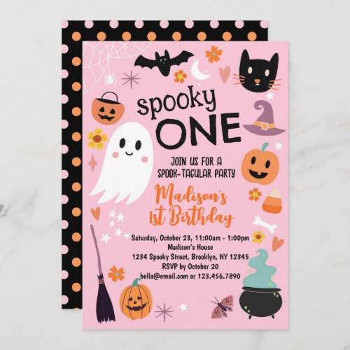 Pink Spooky ONE 1st Birthday Party Invitation