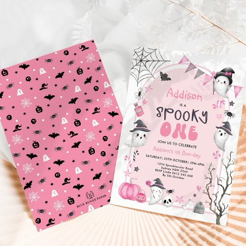 Pink Spooky One Cute Ghost Girl 1st Birthday Invitation