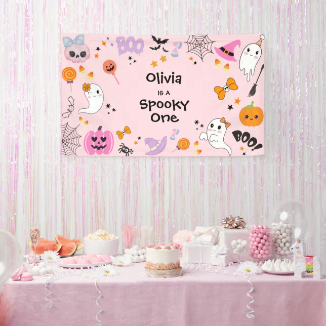 Pink Spooky One Cute Ghost Halloween 1st Birthday Banner | Zazzle