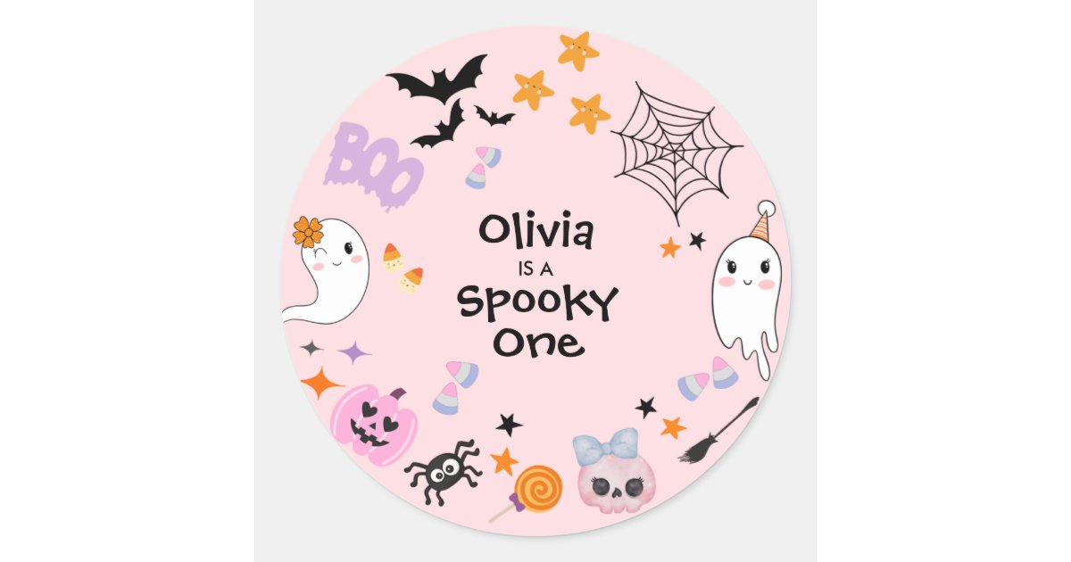 Pink Spooky One Cute Ghost Halloween 1st Birthday Classic Round Sticker ...