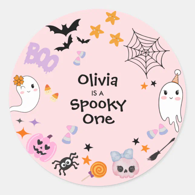Pink Spooky One Cute Ghost Halloween 1st Birthday Classic Round Sticker ...