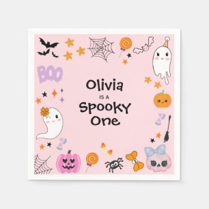 Pink Spooky One Cute Ghost Halloween 1st Birthday Napkins