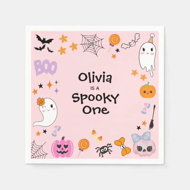 Pink Spooky One Cute Ghost Halloween 1st Birthday Napkins | Zazzle