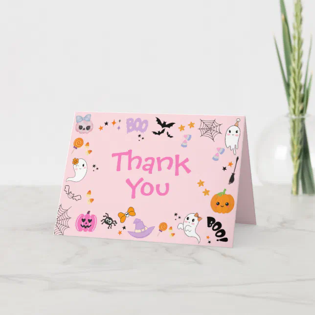 Pink Spooky One Cute Ghost Halloween 1st Birthday Thank You Card | Zazzle