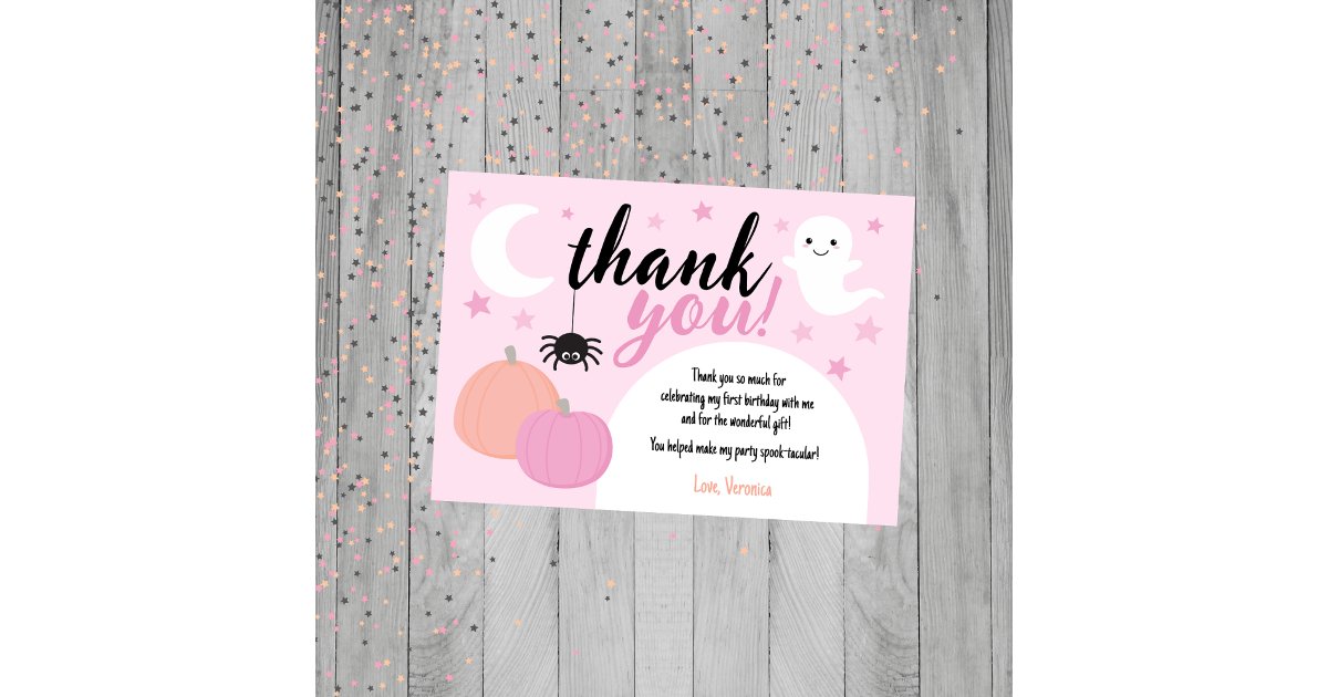 Pink Spooky One First Birthday Thank You Card | Zazzle