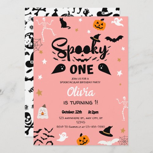 Pink Spooky One Halloween Birthday Invitation