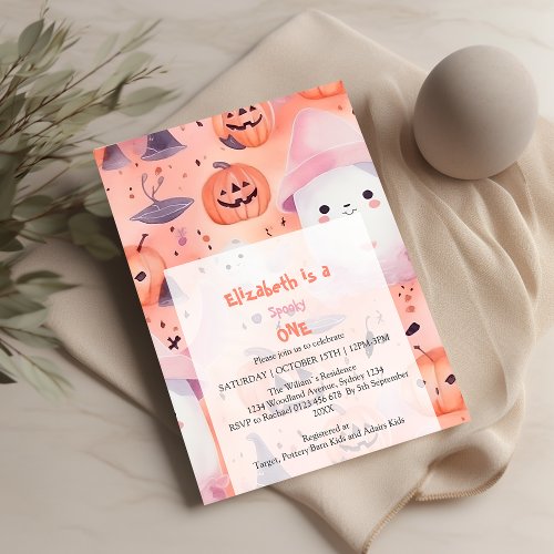 Pink Spooky One Halloween Birthday Invitation