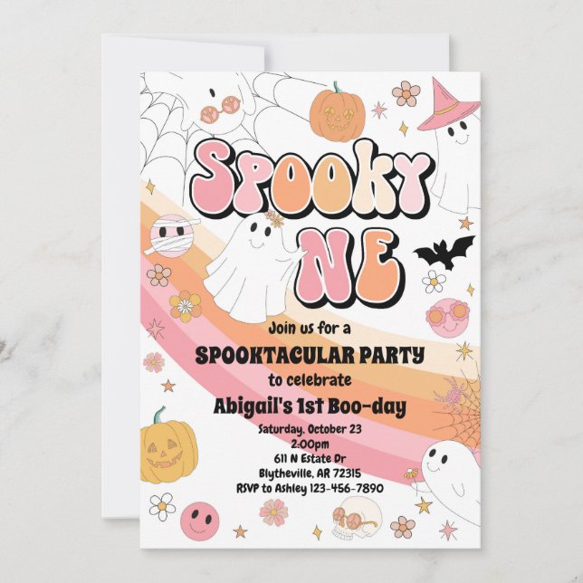 Pink Spooky One Halloween Birthday Invitation (Front)