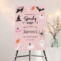Pink Spooky One Halloween Birthday Welcome Sign