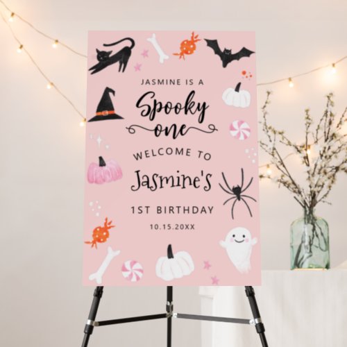 Pink Spooky One Halloween Birthday Welcome Sign