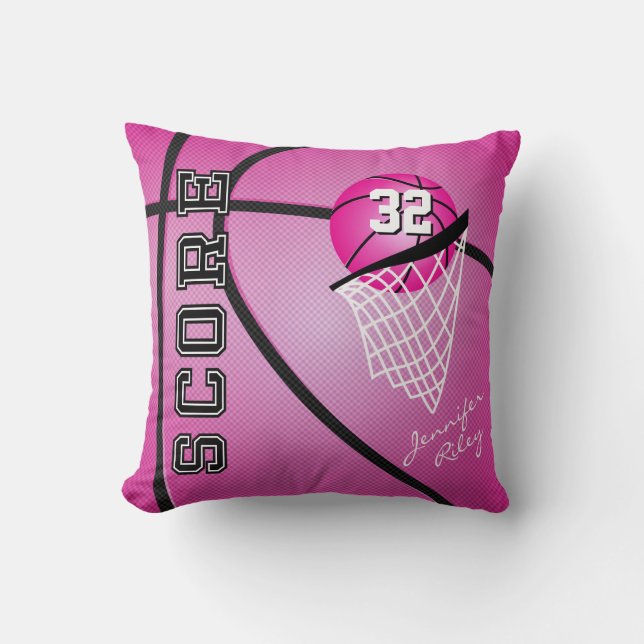 Pink Sport Basketball | DIY Name & Number Throw Pillow (Front)