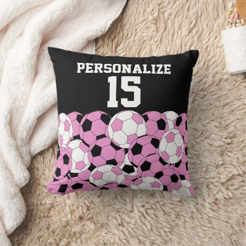 Pink Sport Soccer Ball Collage  DIY Name  Number Throw Pillow