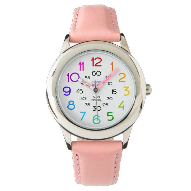 Pink Sport Watch for Girls Labeled Hands (Front)