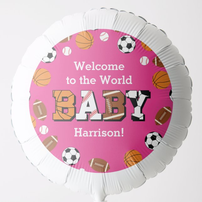Pink Sports Baby Shower Balloon (Front)