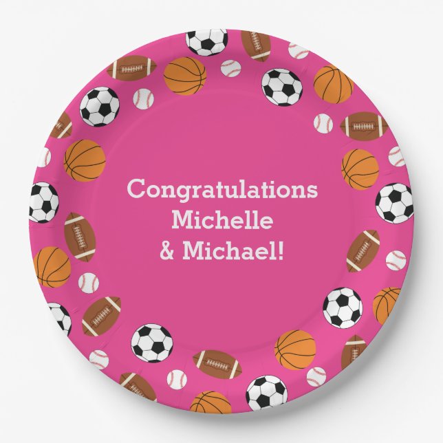 Pink  Sports Baby Shower Girl Paper Plates (Front)