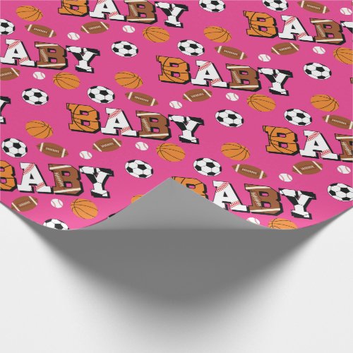 Pink  Sports Baby Shower Girl Wrapping Paper