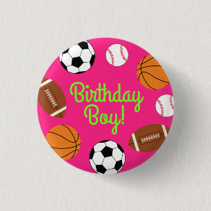 Pink Sports Birthday Party Button