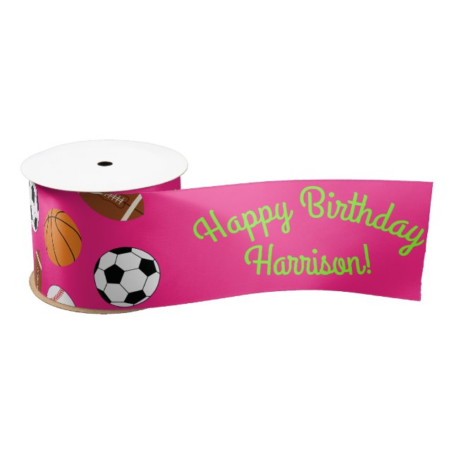 Pink Sports Birthday Party Satin Ribbon (Spool)