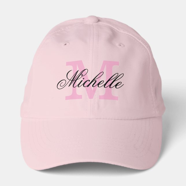 Pink sports cap with custom name monogram logo (Front)