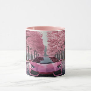 Pink Sports Car Cherry Blossom Coffee Mug Luxury