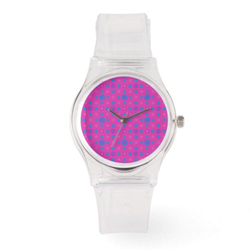 Pink Sporty Watch  Magenta Bright Blue Dots Watch