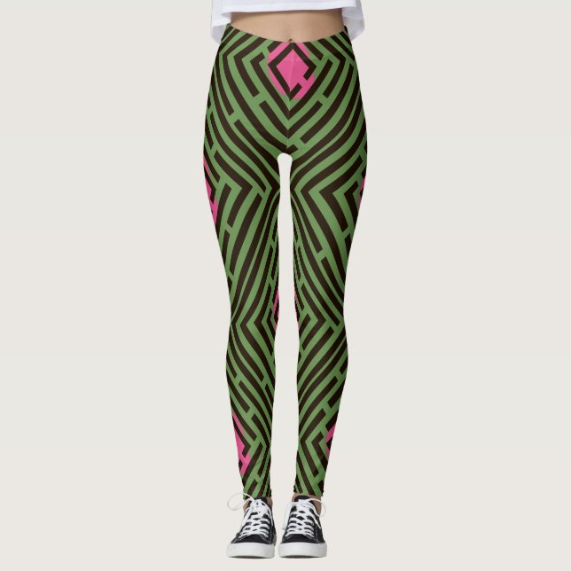 Pink Spot Black Labyrinth Pattern on Custom Color Leggings (Front)