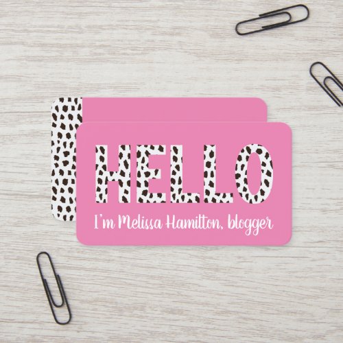 Pink Spots HELLO Im Name Personalized Business  Business Card