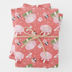 Pink Spotted Elephant Toy Wrapping Paper Sheets
