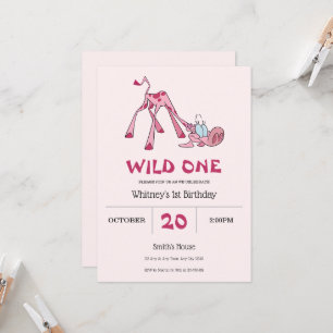 Pink Spotted Giraffe 1st Birthday Invitation