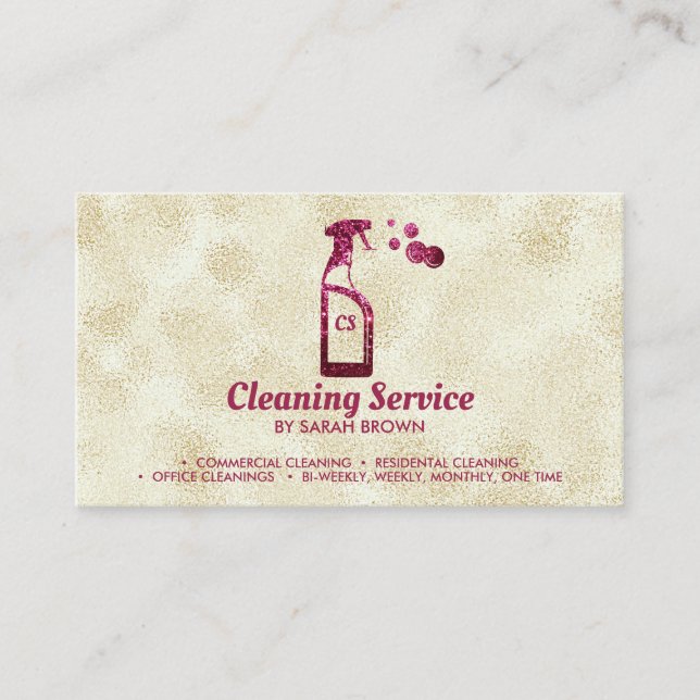 Pink Spray Bottle with Bubbles Personalized Letter Business Card (Front)