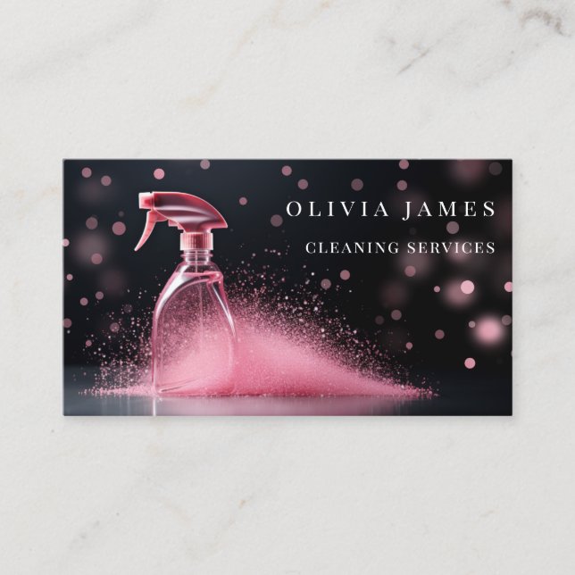 Pink Spray Cleaning Services Housekeeping Maid Business Card (Front)