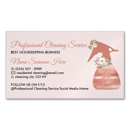 Pink Spray Flower Glamour Cleaning Service Business Card Magnet