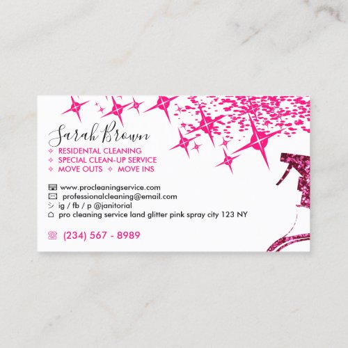 Pink Spray Girly Maid Cleaning House Sparkling Business Card