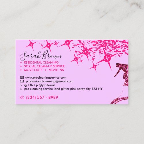 Pink Spray Purple Maid Cleaning House Sparkling Business Card