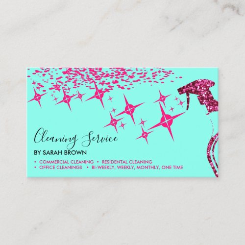 Pink Spray Teal Maid Cleaning House Sparkling Business Card