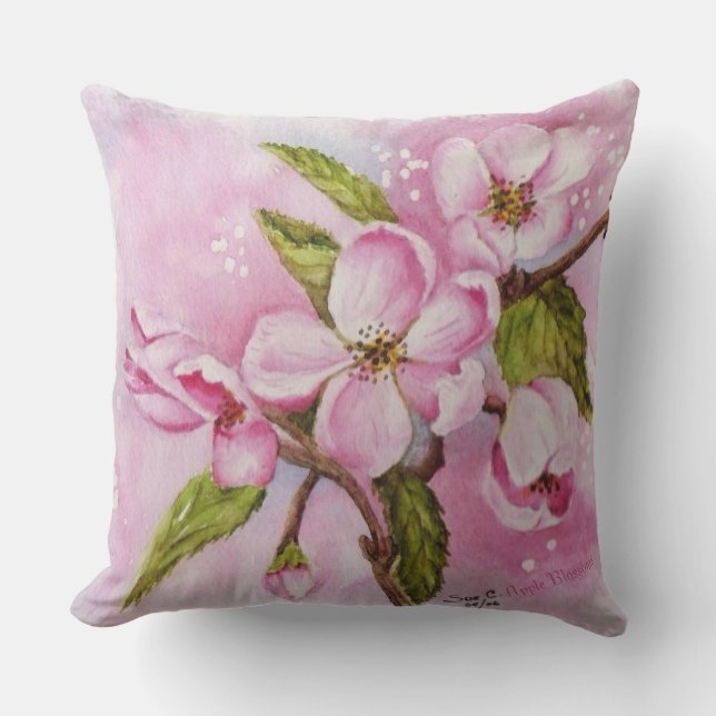 PINK SPRING APPLE BLOSSOM FLOWERS PATIO OUTDOOR PILLOW (Front)