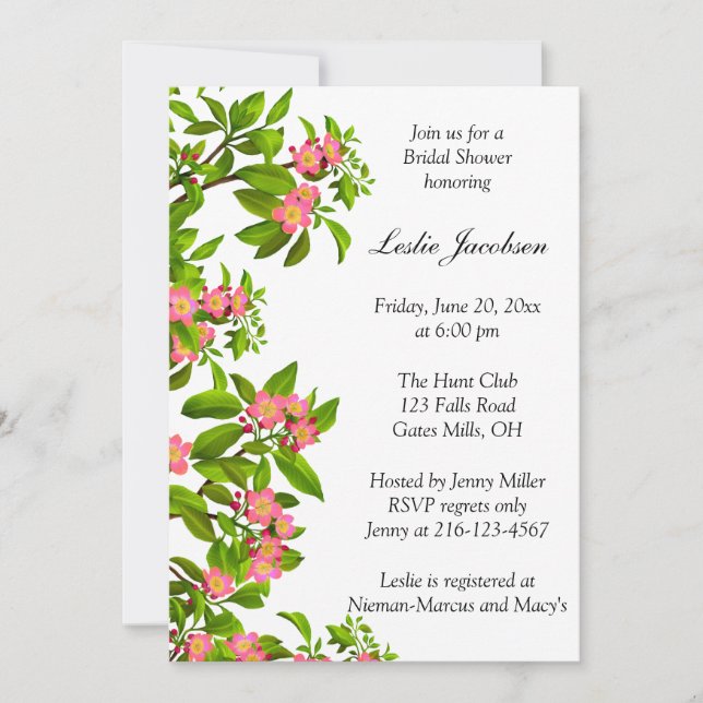 Pink Spring Apple Blossoms Bridal Shower Invite (Front)