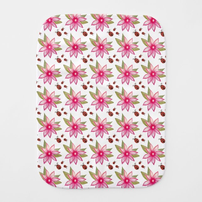 Pink Spring Bloom Ladybugs with yellow back Baby Burp Cloth (Front)