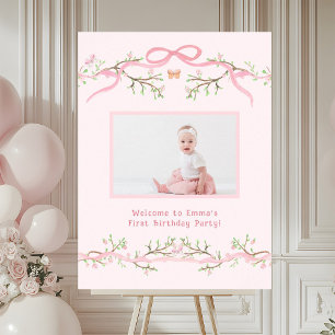 Pink Spring Blossom 1st Birthday Photo Welcome Foam Board