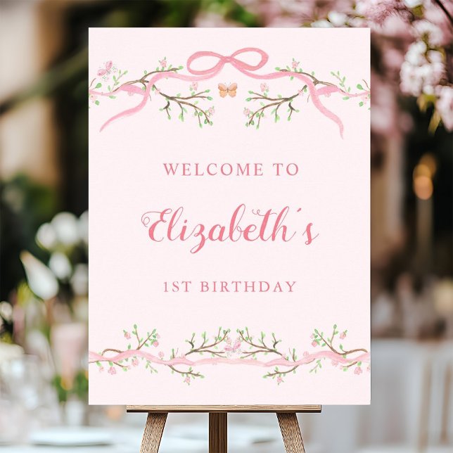 Pink Spring Blossom 1st Birthday Welcome Foam Board (Creator Uploaded)