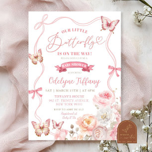 Pink Spring Blossom Floral Butterfly Baby Shower Invitation