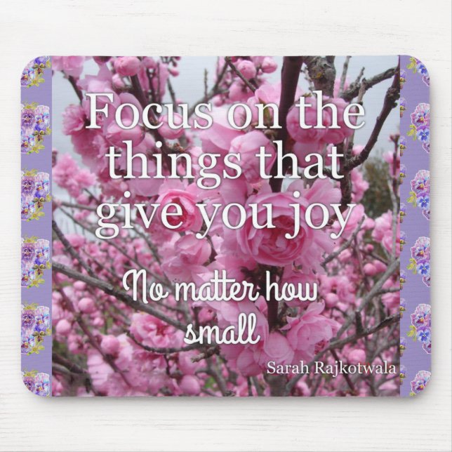 Pink Spring Blossom Joy Quote floral Mouse Mat (Front)