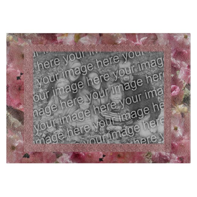 Pink Spring Blossoms Border Your Photo Cutting Board (Front)