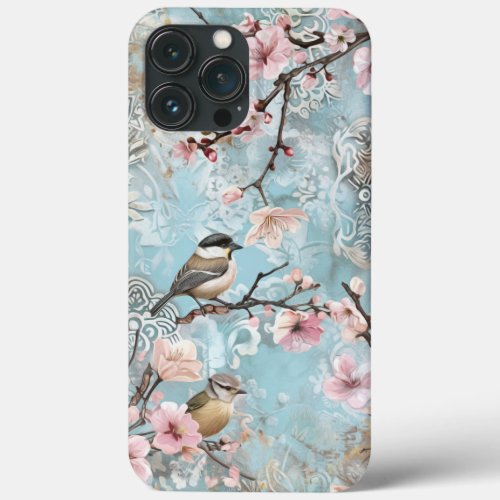 Pink Spring Blossoms Decoupage Shabby Chic Bird  iPhone 13 Pro Max Case