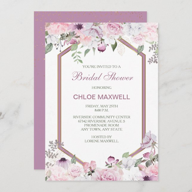 Pink Spring Blossoms Hexagon Frame Bridal Shower Invitation (Front/Back)